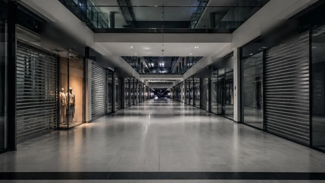 Ladenpassage eines Einkaufszentrums nach Ladenschluss