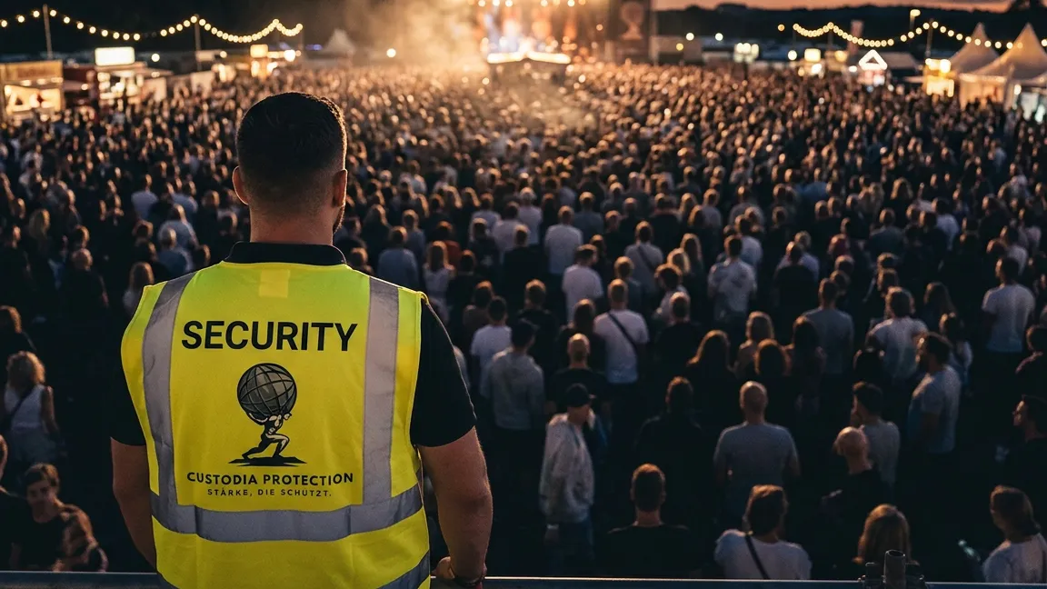 Sicherheitsmitarbeiter von Custodia Protection bei einer Abendveranstaltung mit Publikum
